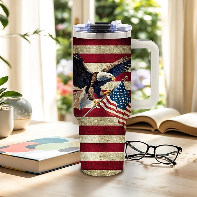 DUUV American Flag Tumbler 40 Oz, Eagle Gifts for Men on Birthday, US 250th Anniversary, Independence Day, Fathers Day, Patriotic Travel Mug for Men Dad Grandpa, Stainless Steel Insulated Mug, 1PCS