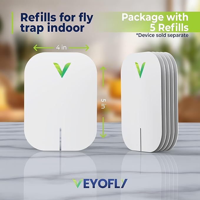VEYOFLY Gnat Traps for House Indoor Refill, Fly Trap Indoor, Fruit Fly Traps for Indoors, Fly Catcher Indoor, Fly Trap, Plug in Catch for Fruit Flies, Moths, Gnats, Mosquito Trap (Pack of 5 Refills)