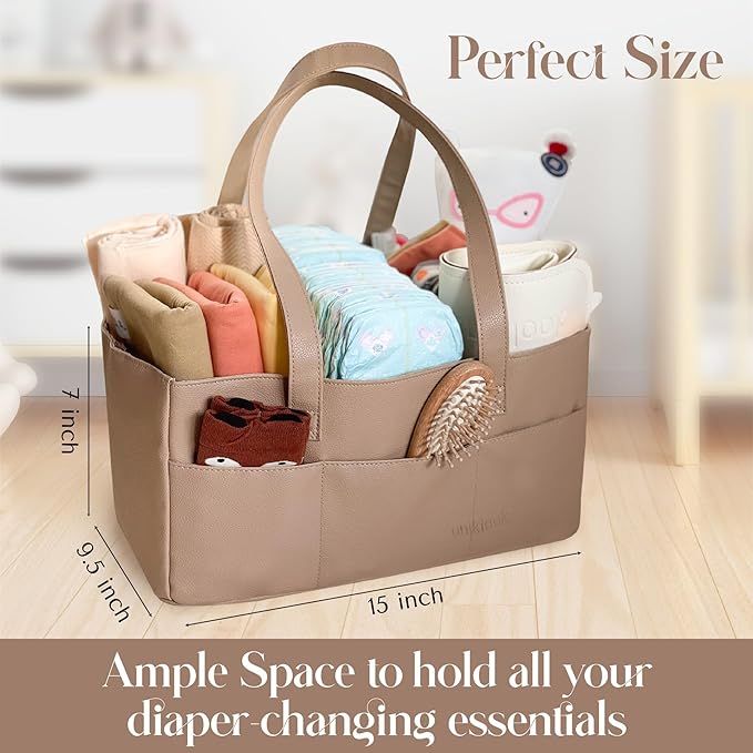 Uniklook Baby Diaper Caddy - Faux Leather -Nursery Storage Bin and Car Organizer for Diapers and Baby Wipes Stylish Nursery Storage Basket