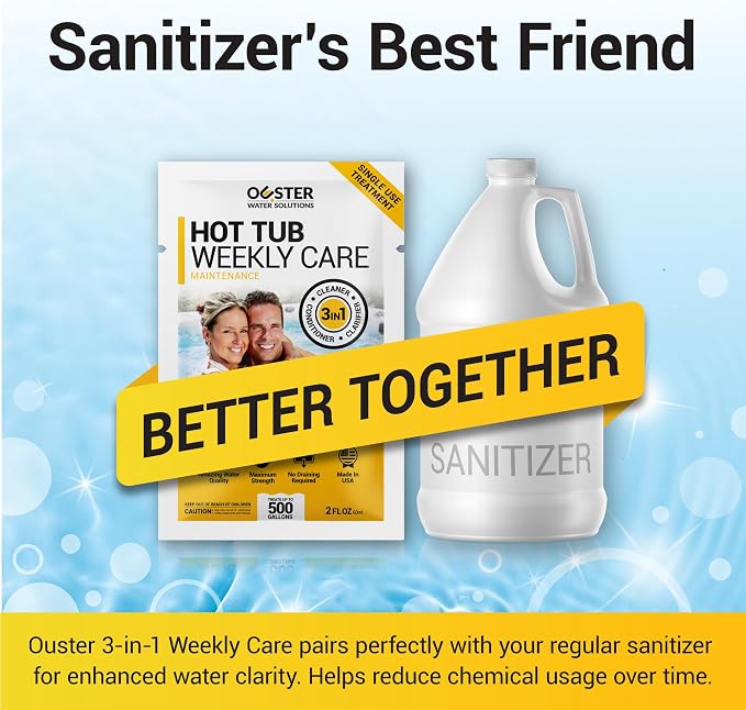 Bio Ouster 3-in-1 Weekly Hot Tub Chemicals & Spa Chemicals - Cleaner Clarifier Conditioner for Inflatable & Acrylic Spas - Chlorine Bromine Saltwater - Pre-Measured, No Draining, Made in USA (4 Week)