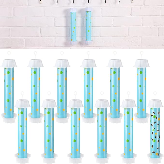 Qualirey 12 Pcs Sticky Fly Trap Fly Stick with Hanging Hook Adhesive Flying Catcher for Indoor Outdoor Trap Houseflies and Flying Insects Mosquito Bee Wasp Moth (Classic Style)