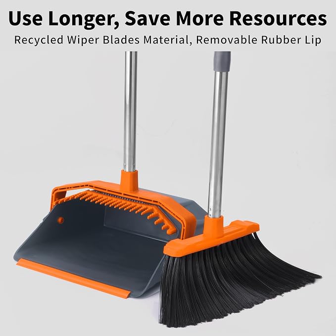 Tiumso Upgrade Broom and Dustpan Set with 51'' Long Handle, Large Upright Brooms and Dust Pans, Heavy Duty Broom, Outdoor Brooms for Patio Kitchen Shop Sidewalk