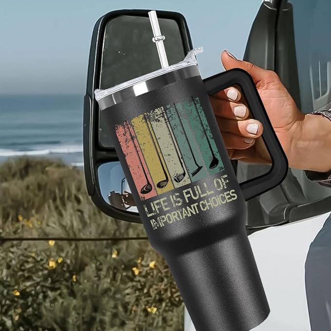 Ceovfoi 40 oz Insulated Golf Tumbler for Men - Stainless Steel Mug with Handle, Lid & Straw, Golf Accessories, Perfect Gifts for Golfers, Dad, Grandpa on Birthday/Father’s Day/Christmas