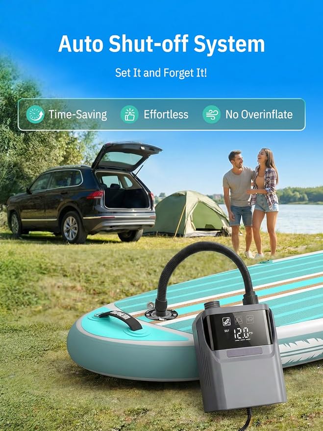 Niphean Paddle Board Electric Pump 50 PSI Air Pump with Dual Stage Auto Inflation & Deflation, 12V DC Car Connector Portable SUP Pump for Stand Up Paddle Board, Kayak, Boats, Tent and Tires