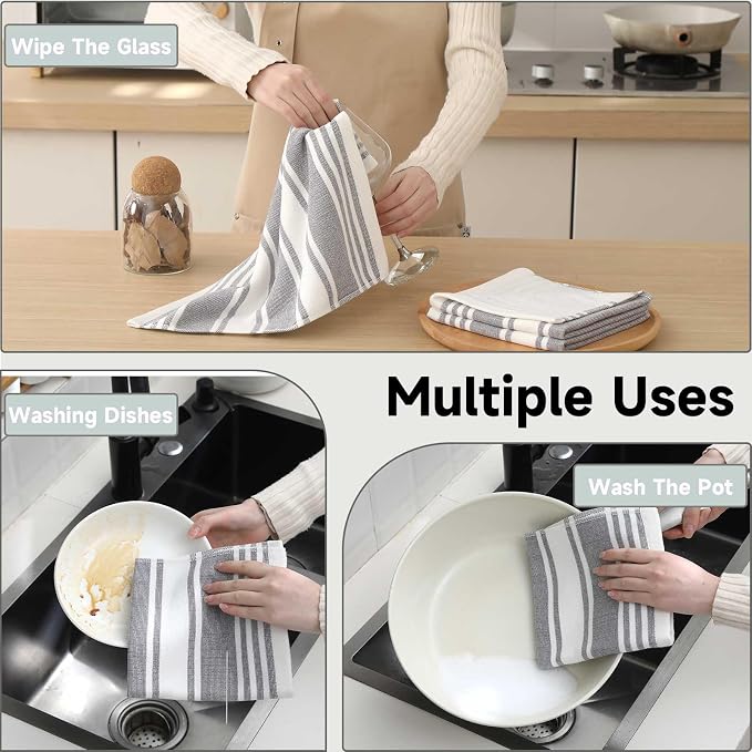 Dish Cloths 13”x 13”, 8-Pack Cotton Super Soft Absorbent Dish Rags, Quick Drying Dish Towels for Kitchen