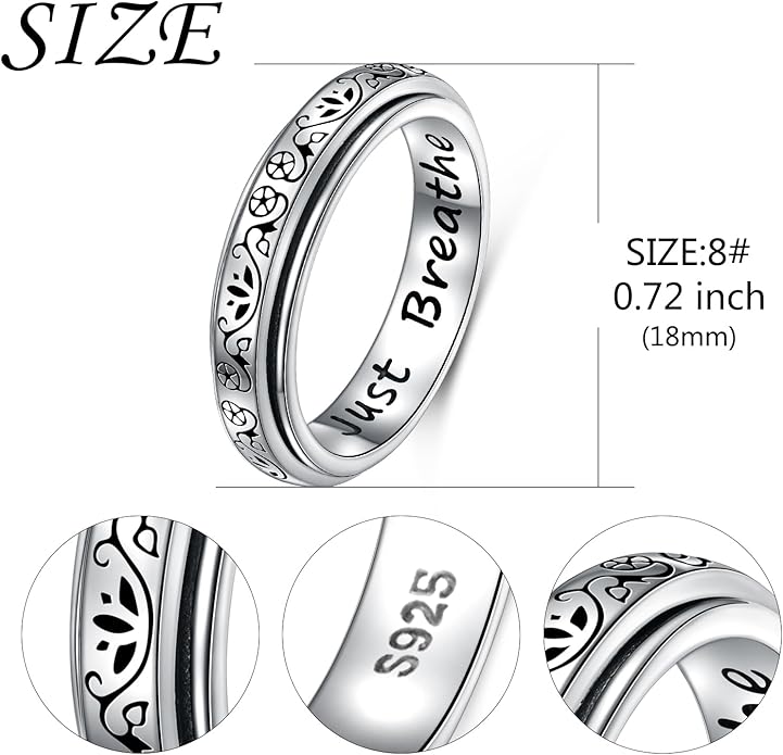 Ladytree Spinner Fidget Anxiety Ring,925 Sterling Silver Stress Relief Worry Ring,Platinum Plated ADHD Autism Jewelry,Birthday Mom Gift for Women