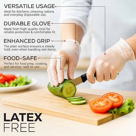 FIRST GLOVE 6 Mil Essential Clear Vinyl Disposable Gloves - Hand Gloves for Food Handling & Cleaning, Multipurpose Use - Disposable Glove with Enhanced Grip, Hand Protection & Latex-Free -Small,1000ct
