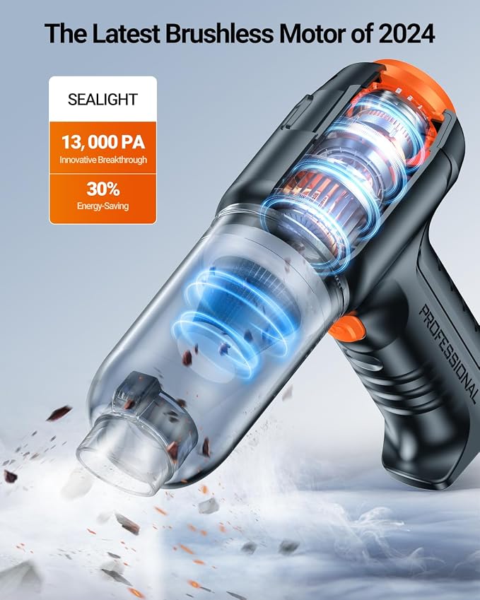 SEALIGHT Mini Car Vacuum Wireless, High Power Suction and Air Duster, Lightweight and Compact Handheld Vacuum, Portable Vacuum Cleaner for Car, Home, Office, Pet