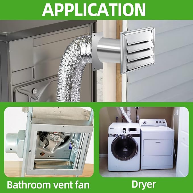 Dryer Vent Kit Through Wall with Hose/Duct Connector/Plate,4 Inch Stainless Steel Dryer Vent Hose Connector Wall Ducting Kit for Bathroom Exhaust Fans AC Ventilation,Ceiling Washer Air Circulation