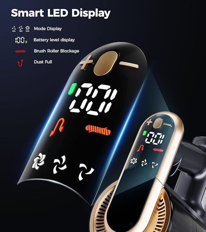 RENDOW Cordless Vacuum Cleaner, 600W 50Kpa 65Mins Vacuum Cleaners for Home, Self-Standing Cordless Stick Vacuum with LED Display,Anti-Tangle Rechargeable Wireless Vacuum for Pet Hair/Carpet/Hard Floor