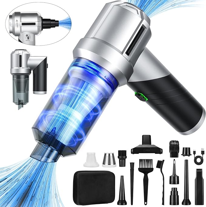 Car Vacuum Portable Cordless with 18000PA Super Suction, 4 in 1 Portable Air Blower/Car Vacuum 90°Foldable Handheld Rechargeable Brushless Motor, Gifts for Mother's Day for Home, PC