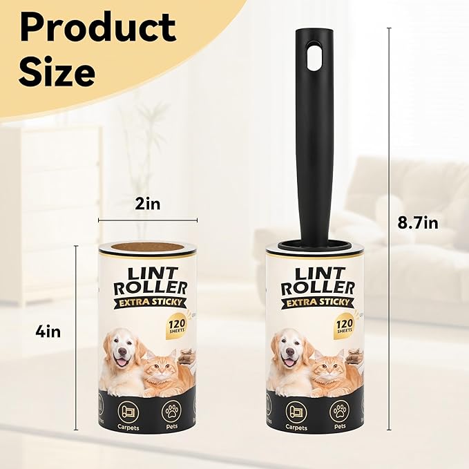 Extra Sticky Lint Roller Refills Only (No Handle Included), 10 Pack – 1200 Sheets Total, Pet Hair Remover Refills for Clothes, Furniture & Couch, Dog & Cat Hair, Animal Fur & Lint, Easy-Tear Sheets