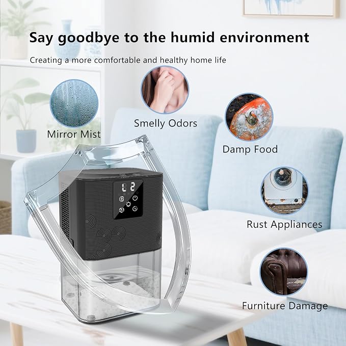 MTOX Dehumidifier, 3L/105oz Water Tank, 1100ml/Day, Dehumidifier for Bathroom Bedroom Basement RV, Ultra-Quiet 28dB Sleep Mode, Auto Shut-Off, Auto Defrost, 7-Color LED Light, Digital Display (Black)