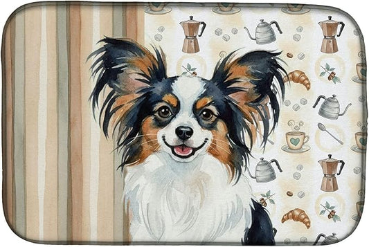 Caroline's Treasures Tricoilor Papillon Coffee Bar Dish Drying Mat Absorbent Dish Drying Mat Pad for Kitchen Counter Dish Drainer Mat for Countertop, 14 x 21", Multicolor