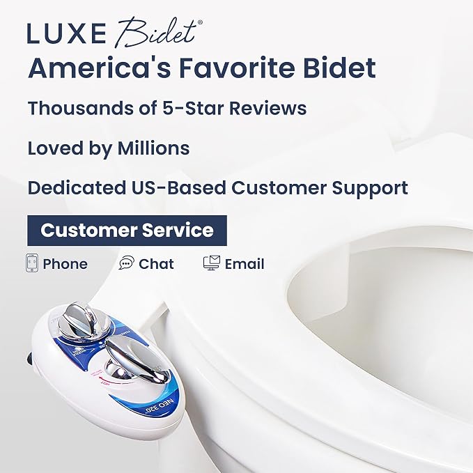 LUXE Bidet NEO 320 - Warm Water, Dual Nozzle, Self-Cleaning, Non-Electric Bidet Attachment for Toilet Seat, Adjustable Water Pressure, Rear & Feminine Wash (Blue)