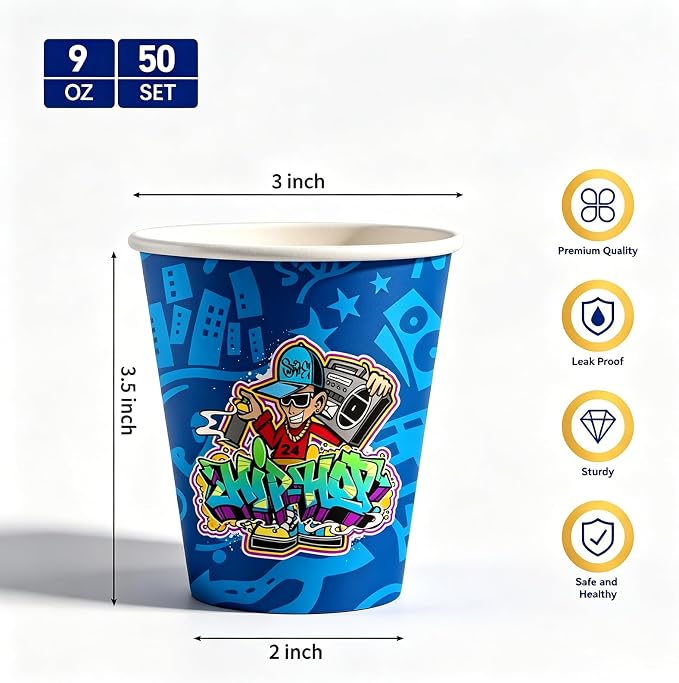 50Pcs Boxing Themed Party Paper Cups Disposable 9oz Paper Cups for for Sports Supplies Decorations Drinking for Birthday Party Favors (50, hiphop)