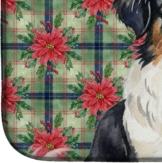 Caroline's Treasures Tricolor Japanese Chin Christmas PoinsettIas Dish Drying Mat Absorbent Dish Drying Mat Pad for Kitchen Counter Dish Drainer Mat for Countertop, 14 x 21", Multicolor