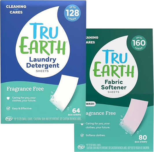 Tru Earth Laundry Sheets 64 Count (128 Loads) and Fabric Softener 80 Count (160 Loads) Fragrance Free Bundle