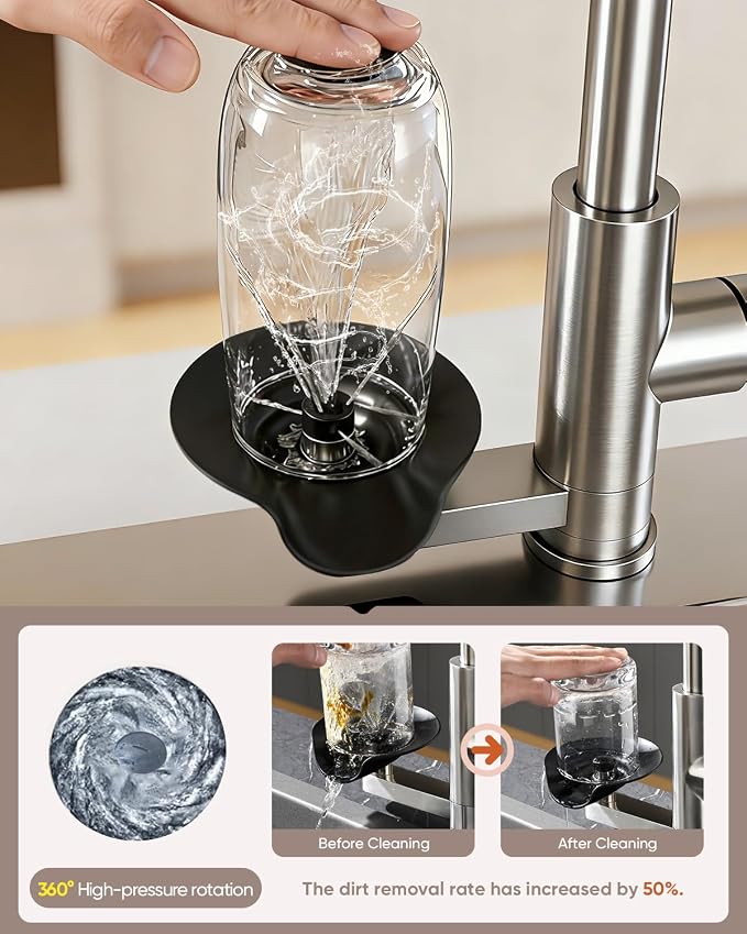 Kitchen Faucet with Cup Washer Pull Down Sprayer Stainless Steel Kitchen Sink Faucet with Deck Plate Glass Rinser Single Hole Brushed Nickel 866-3307SN