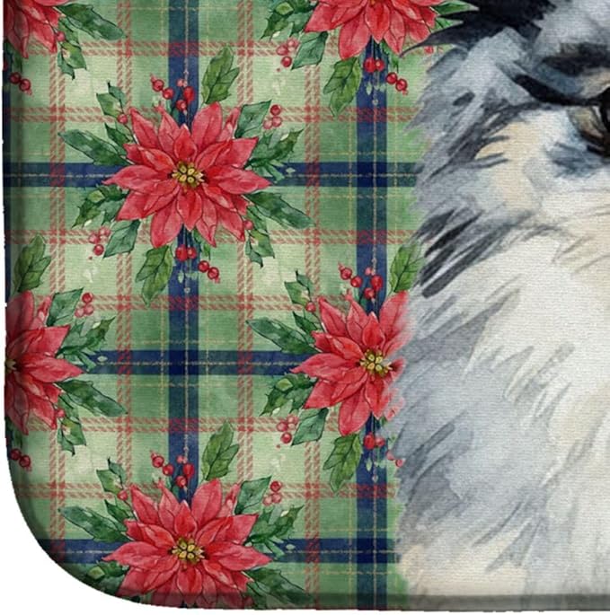 Caroline's Treasures Blue Merle Pomeranian Christmas PoinsettIas Dish Drying Mat Absorbent Dish Drying Mat Pad for Kitchen Counter Dish Drainer Mat for Countertop, 14 x 21", Multicolor