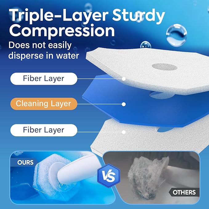 50 Pcs Disposable Toilet Cleaner Refill Pads, Universal Toilet Bowl Brush Replacement Heads, Durable Deep Cleaning Refills, Fresh Scent Bathroom Cleaning Supplies