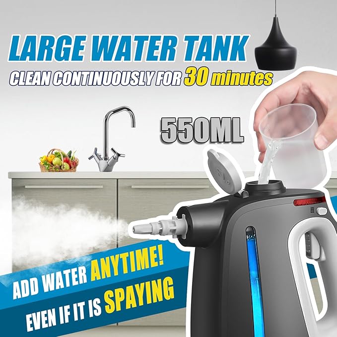 Pressurized Handheld Steam Cleaner with 14 PCS Accessories&Safety Lock, Multi-Purpose Hand Steamer for Cleaning, Portable Steam Cleaner for Home,Car,Grout,Furniture,Bathroom,Kitchen,Tiles&Couch
