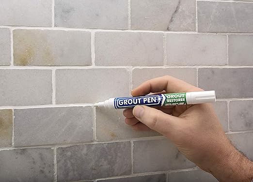 Grout Pen Tile Paint Marker: White 2 Pack with Extra Tips (Narrow, 5mm) & Large White (Wide, 15mm Tip) - Waterproof Grout Colorant and Sealer Pen to Renew, Repair, and Refresh Tile Grout
