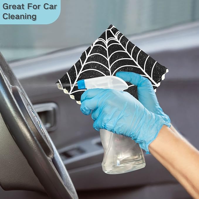 CaTaKu Halloween Cobweb Black Kitchen Cloths, Reusable Rags for Washing, Microfiber Cleaning Cloths Dish Towels Washcloths for Kitchen Drying, 6 Pack