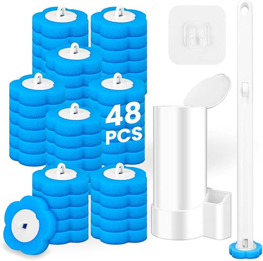 Disposable Toilet Brush and Holder Set, Toilet Wand Refills, Extended Handle with 48 Cleaner Refills, Toilet Brush for Toilet Bowl Cleaners, Bathroom Cleaning
