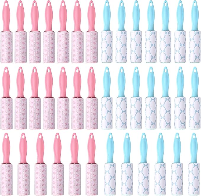 Zhehao 40 Pcs Mini Lint Rollers for Pet Hair Travel Size Clothes Sticky Lint Removers Blue Pink Roller Hair Removal Tools for Dog, Cat, Furniture, Travelers, Pet Owners