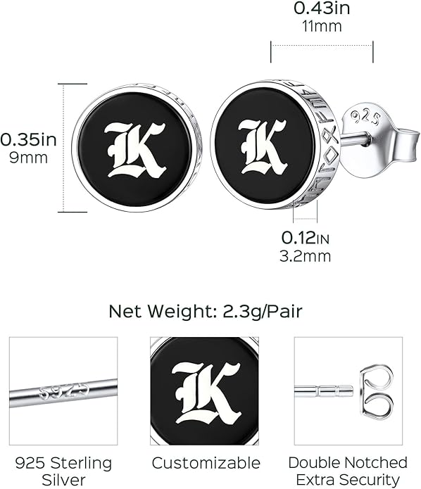 ChicSilver 925 Sterling Silver Viking Rune Natural Black Onyx Stud Earrings For Women Men