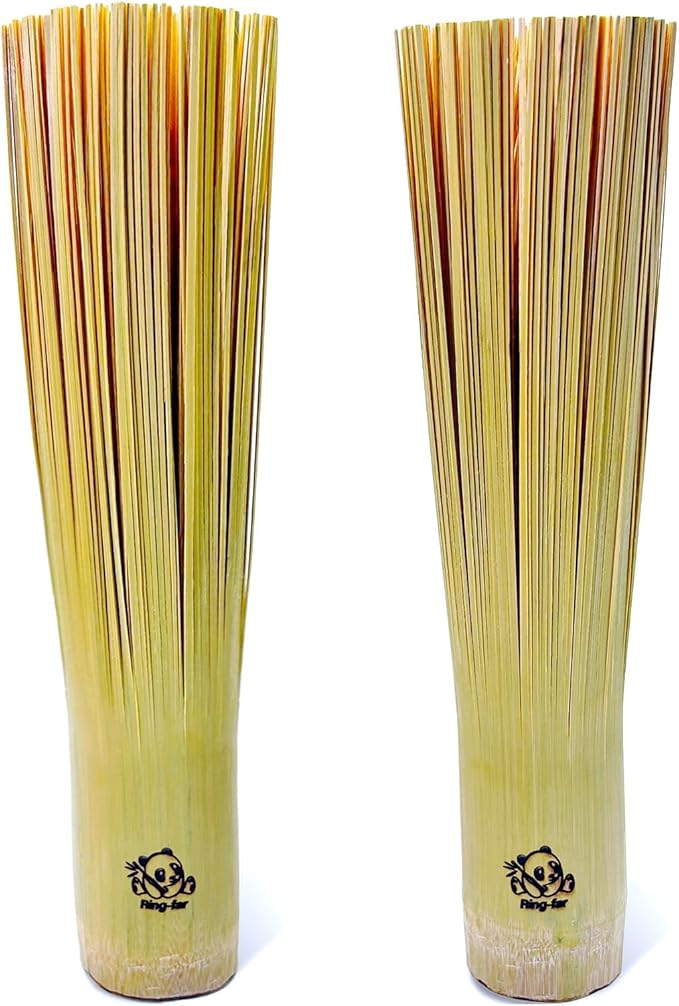 2 Pack Upgraded Bamboo Wok Brush – Long Handle Natural Scrubber for Cast Iron & Carbon Steel Woks & Kitchen Cookware – Durable Eco-Friendly Kitchen Cleaning Brush (Improved Stability Version，Small)