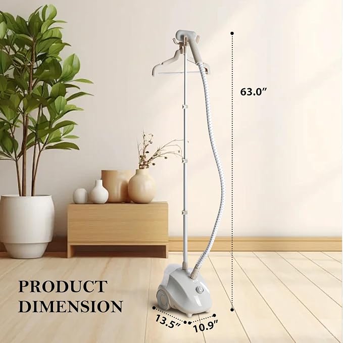 1500W Standing Garment Steamer - 45s Fast Heat-Up, 55 Min Steam Time, 1.7L Tank, with Wheels (Light Grey)