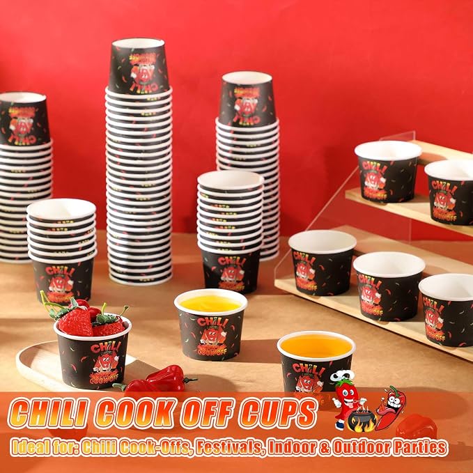 Ziliny 200 Pcs Chili Cook off Party Decorations Disposable Chili Cook off Paper Tasting Cups Food Sample Bowls for Mexican Party Supplies(Stew,5 oz)