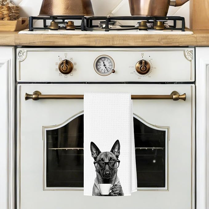 Funny Belgian Malinois Kitchen Towels, Dog Kitchen Accessories, Dog Chef Gifts for Women Decorative Hand Towels for Kitchen Decor, Coffee Lovers Gifts Dish Tea Towel, 16x24 Inch