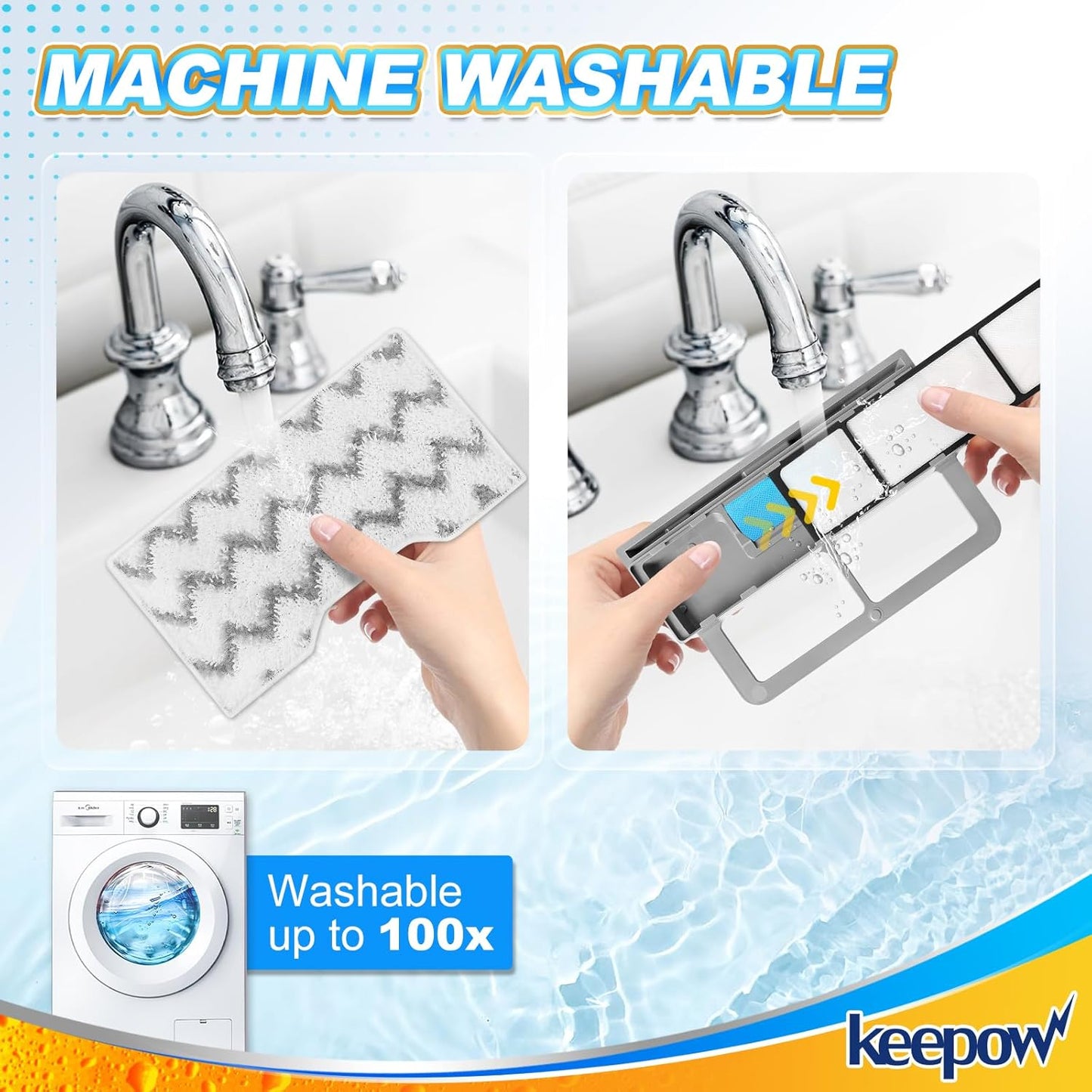 KEEPOW Reusable Mop Replacement Pads Compatible with Shark Vacmop VM252 VM200P12 VM252P10 VC205 VM190 VM200 QM250 VM250, Washable Microfiber Mop Vac Pads Refills with Upgraded Design(1+2+4 Pads)