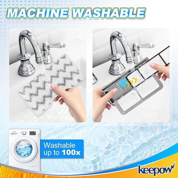 KEEPOW Reusable Mop Replacement Pads Compatible with VM252 VM200P12 VM252P10 VC205 VM190 VM200 QM250 VM250, Microfiber Mop Pads Washable Mop Pads Refills with Upgraded Design