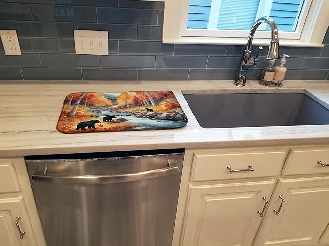 Caroline's Treasures Bears Autumn in the Woods Dish Drying Mat Absorbent Dish Drying Mat Pad for Kitchen Counter Dish Drainer Mat for Countertop, 14 x 21", Multicolor