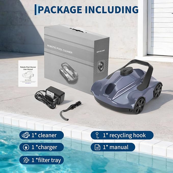 Garvee Cordless Robotic Pool Vacuum Cleaner with 130-Min Runtime, Self-Parking Technology for Above-Ground Pools up to 860 Sq.Ft, Efficient Filtration & Portable Design