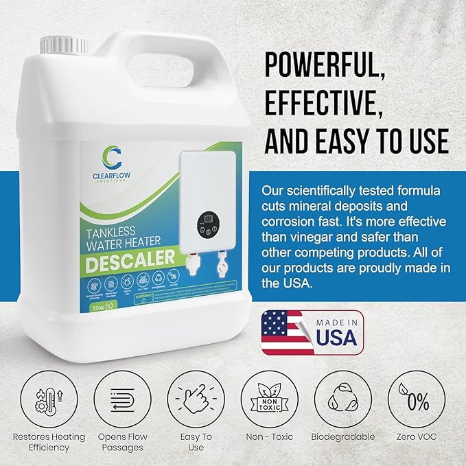 Tankless Water Heater Descaler - Premium Descaler for Tankless Water Heater Systems, Restores Heating Efficiency, Nontoxic, Biodegradable, Made in USA! 128 Ounce (1 Gallon)