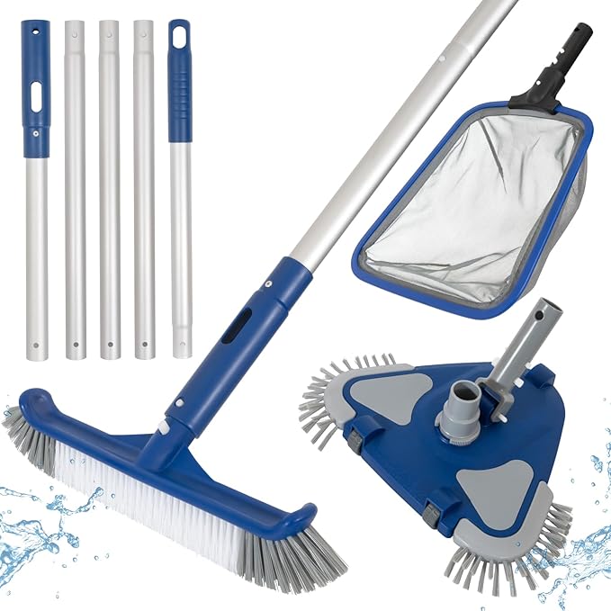 Pool Vacuum Head & 14.5'' Pool Brush Head & Pool Skimmer Net with Pole
