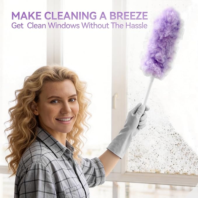 30 Count Duster Refills with 1 Handle, Heavy Duty Microfiber Feather Duster, Disposable Multi Surface Duster Kit, Household Cleaning Tool for Pet Hair, Home, Office, Blind, Furniture