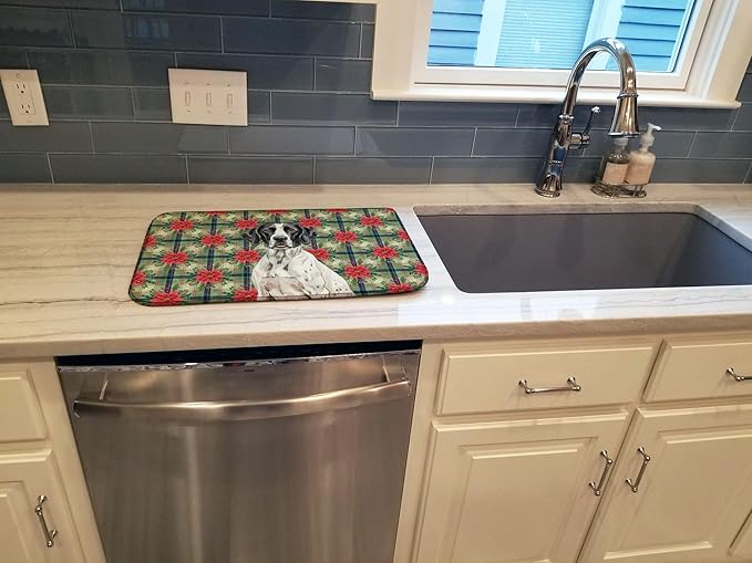 Caroline's Treasures Black and White Pointer Christmas PoinsettIas Dish Drying Mat Absorbent Dish Drying Mat Pad for Kitchen Counter Dish Drainer Mat for Countertop, 14 x 21", Multicolor
