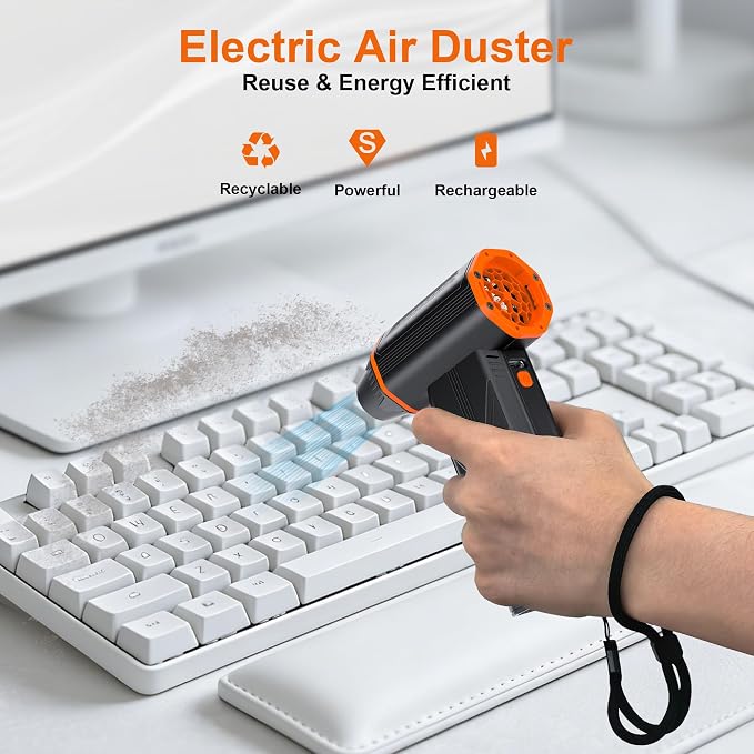 F32 Compressed Air Duster-150000RPM Super Power Electric Air Duster, 3-Speed Adjustable Rechargeable Mini Blower,for PC Keyboard Cleaning, Leaves,Computer, Vacuum Storage Bag.