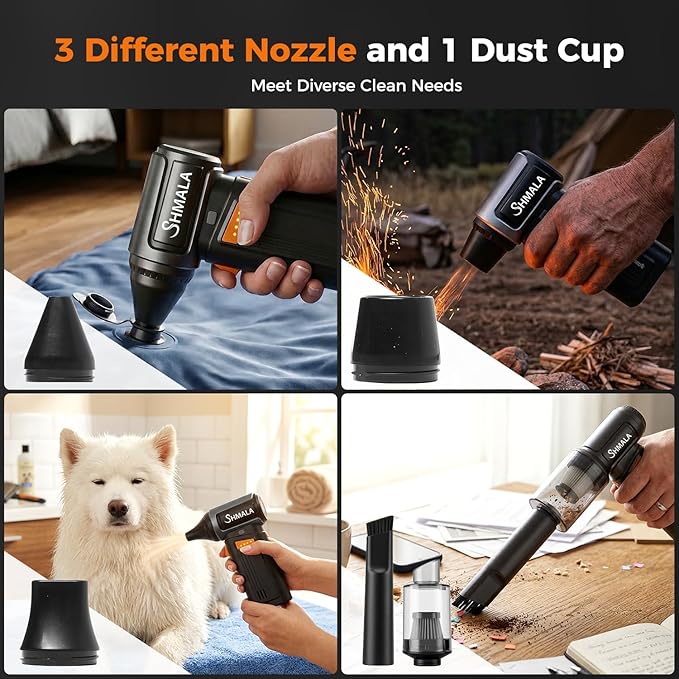 150000RPM 2 in 1 Air Duster & Vacuum, Cordless Electric Compressed Air Duster with 4 Speed & One-Click MAX, Rechargeable Air Blower for PC Car Keyboard Cleaning