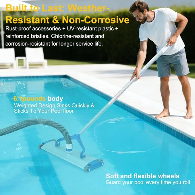 18" Commercial Grade Pool Vacuum Head, Extra-Wide & Weighted Heavy-Duty Vacuum Cleaner for Effortless, Fit for 1.5" Hose, Deep Cleaning The Large Inground Pools, Vinyl Liner Floor, Step, Corner