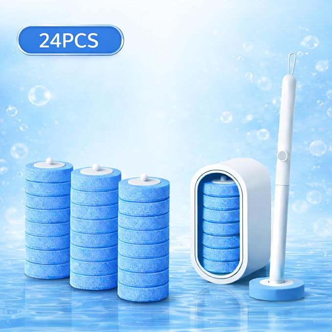 Disposable Toilet Cleaning System with 24 Refills, Toilet Wand Kit with Holder, Wall Mounted Toilet Brush Set for Deep Cleaning Bathroom Bowl, Hygienic Toilet Bowl Cleaner Kit