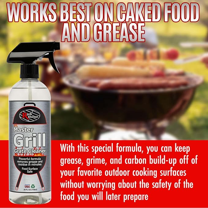 Rock Doctor Master Grill Grate Cleaner, 24 oz. Cleaning Spray for Drip Pans, Oven Grates, Smokers, and Components, Non-Abrasive Liquid Solution Removes Grease, Grime, and Dried Food – Pack of 1