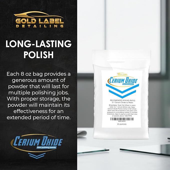 Optical Grade Cerium Oxide 8oz Glass Repair Powder | Glass Window and Windshield Repair | Optical Grade, for use with Camera, Scope, Binocular Lens | Remove Scratches and Scuffs (8oz)