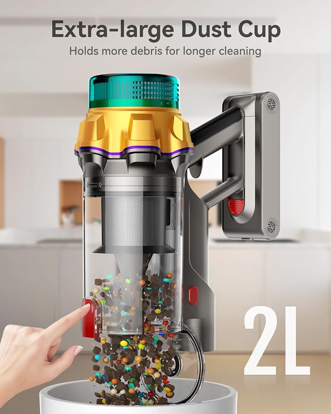 Cordless Vacuum Cleaner, 50kPa, 65 Minutes XL, Vacuum Cleaner with Tangle Brush, LED Display, Freestanding, Cordless Vacuum Cleaner for Parquet, Carpet, Pet Hair, Purple